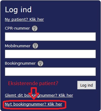 Online booking tidsbestilling eksisterende patient konsultation